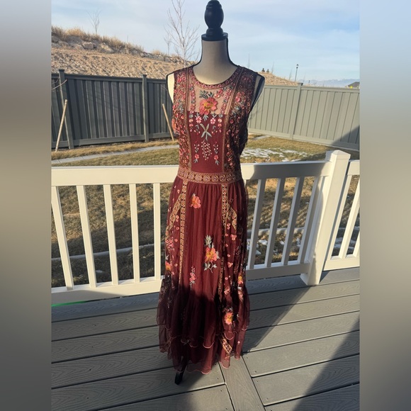 Sundance Embroidered Boho Maxi Dress | Burgundy Floral Sleeveless size small - Picture 2 of 10